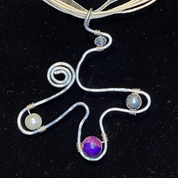 Artisan Created Hammered Stainless Steel with Jasper, Silver Plated and Crystal - Picture 2 of 12